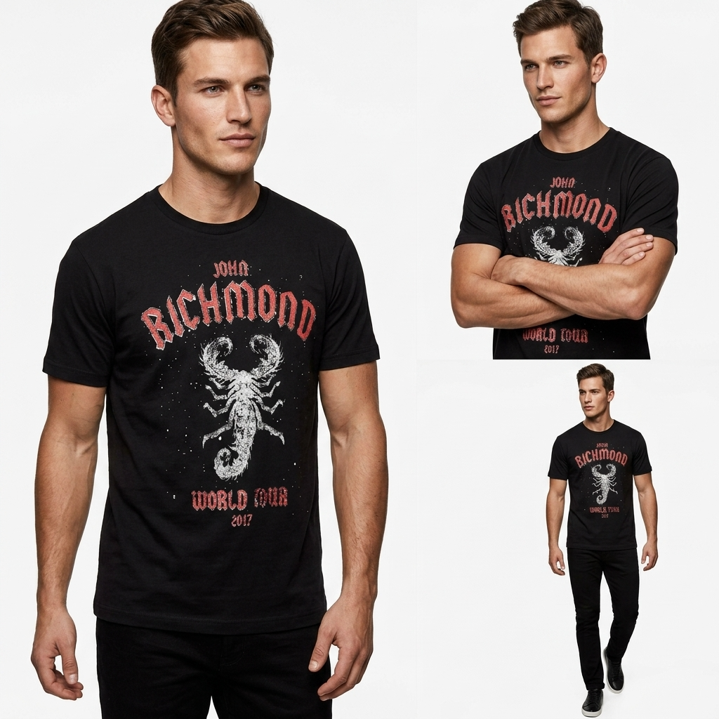 356571 John Richmond T-Shirt Nero Cotone Stampa Uomo
