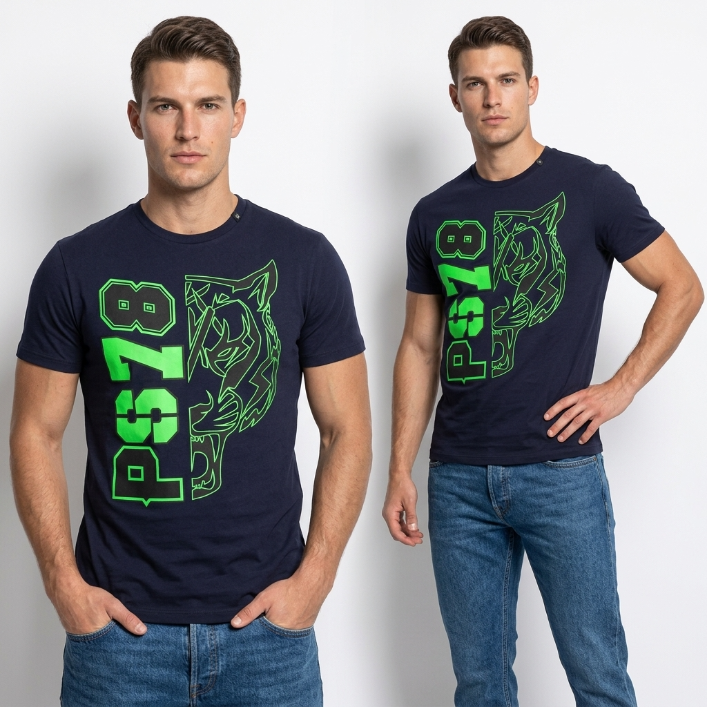 443696 Plein Sport T-Shirt Blu Stampa Uomo