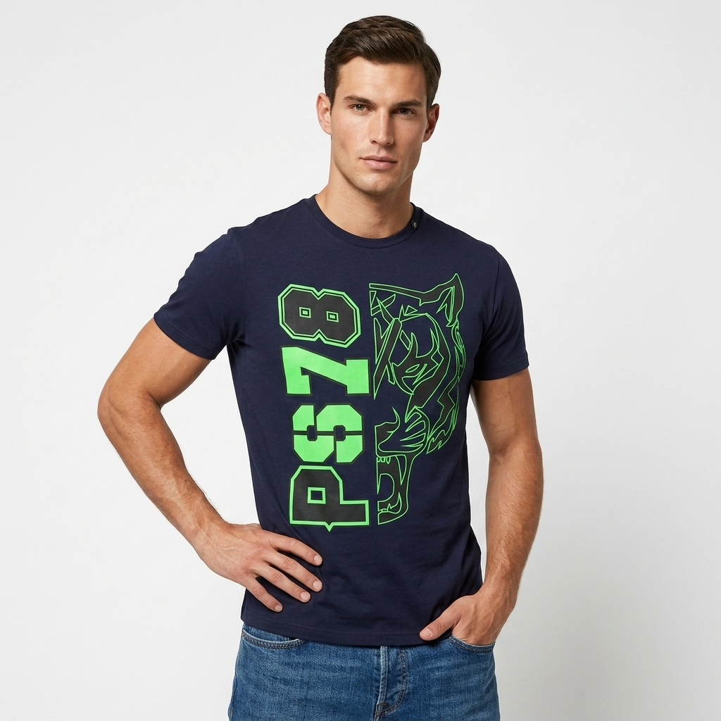 443696 Plein Sport T-Shirt Blu Stampa Uomo