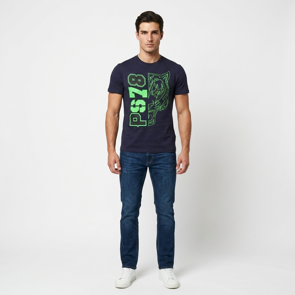 443696 Plein Sport T-Shirt Blu Stampa Uomo