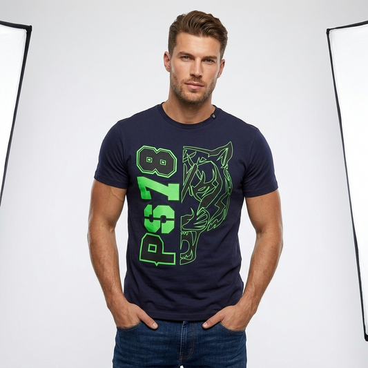 443696 Plein Sport T-Shirt Blu Stampa Uomo