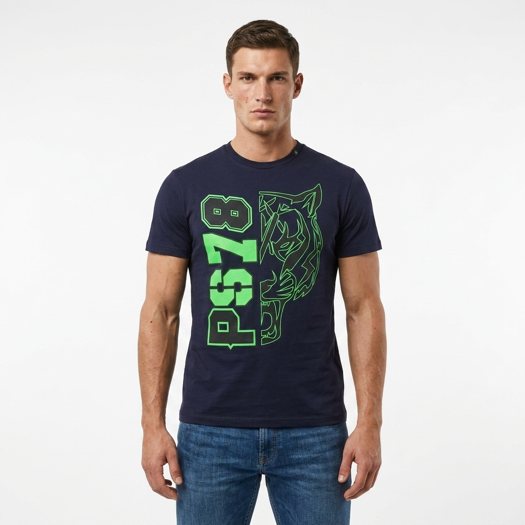 443696 Plein Sport T-Shirt Blu Stampa Uomo