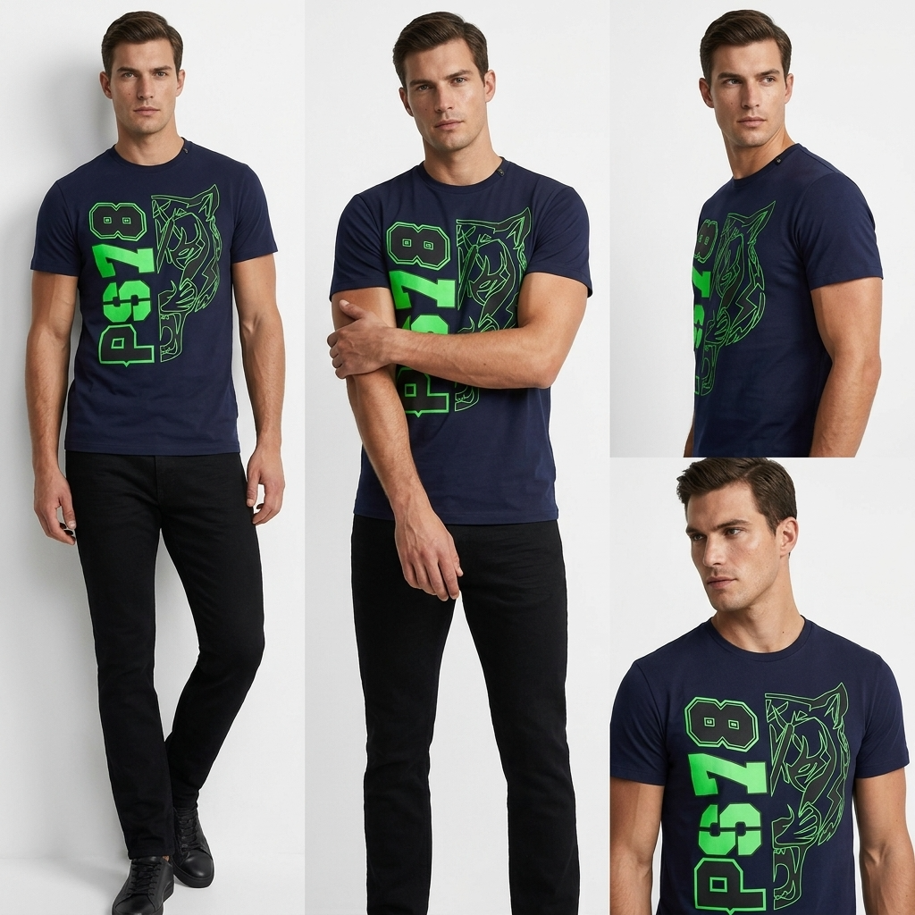 443696 Plein Sport T-Shirt Blu Stampa Uomo