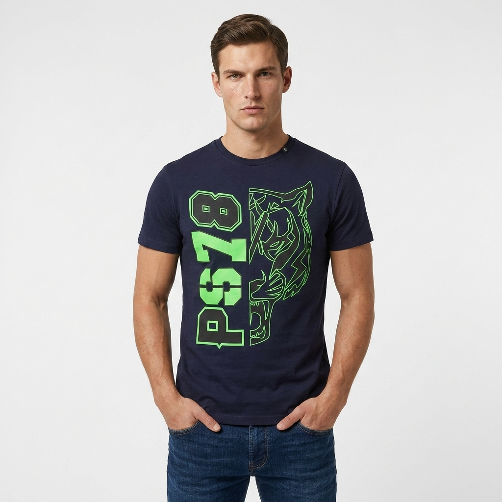 443696 Plein Sport T-Shirt Blu Stampa Uomo