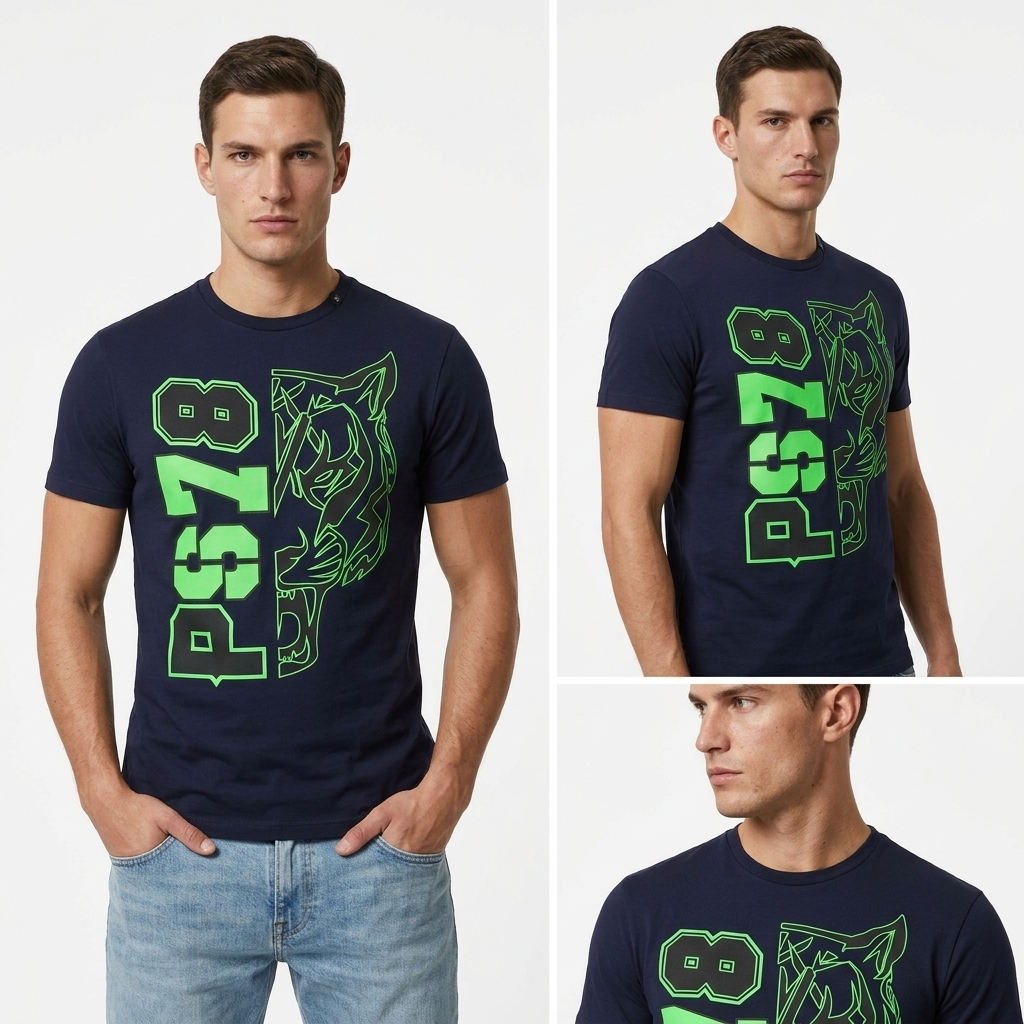 443696 Plein Sport T-Shirt Blu Stampa Uomo