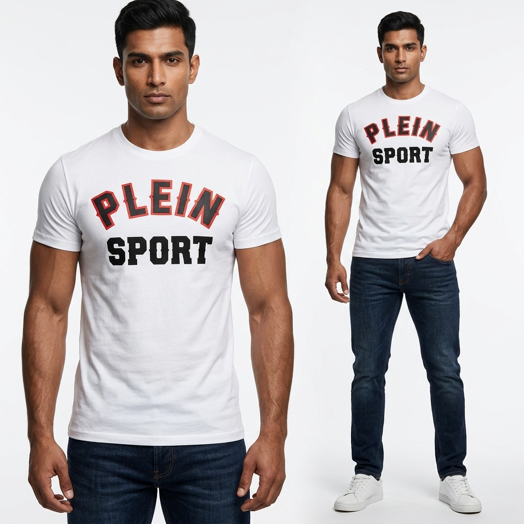 444071 Plein Sport T-Shirt Bianco Stampa Uomo