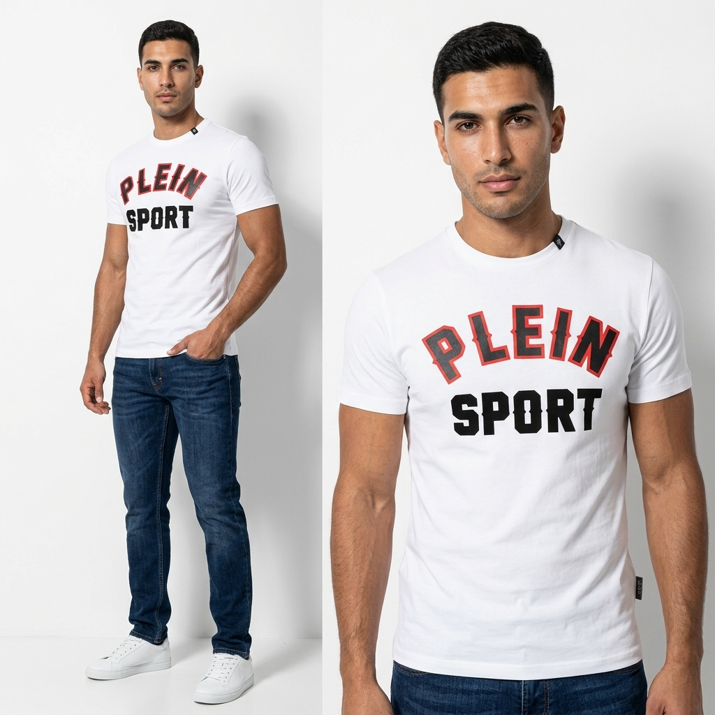 444071 Plein Sport T-Shirt Bianco Stampa Uomo