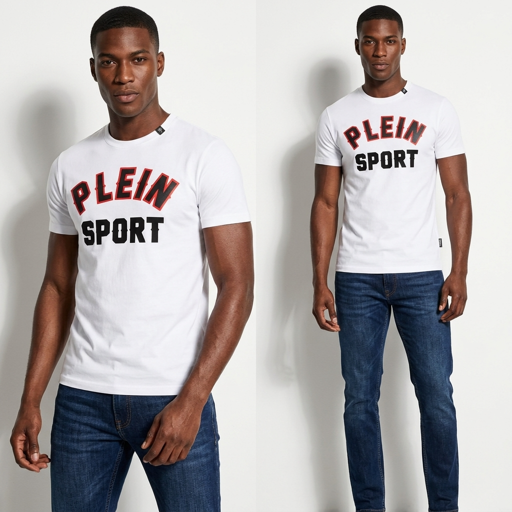 444071 Plein Sport T-Shirt Bianco Stampa Uomo