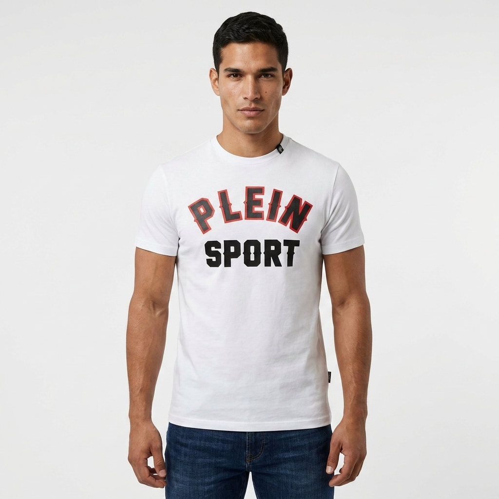 444071 Plein Sport T-Shirt Bianco Stampa Uomo