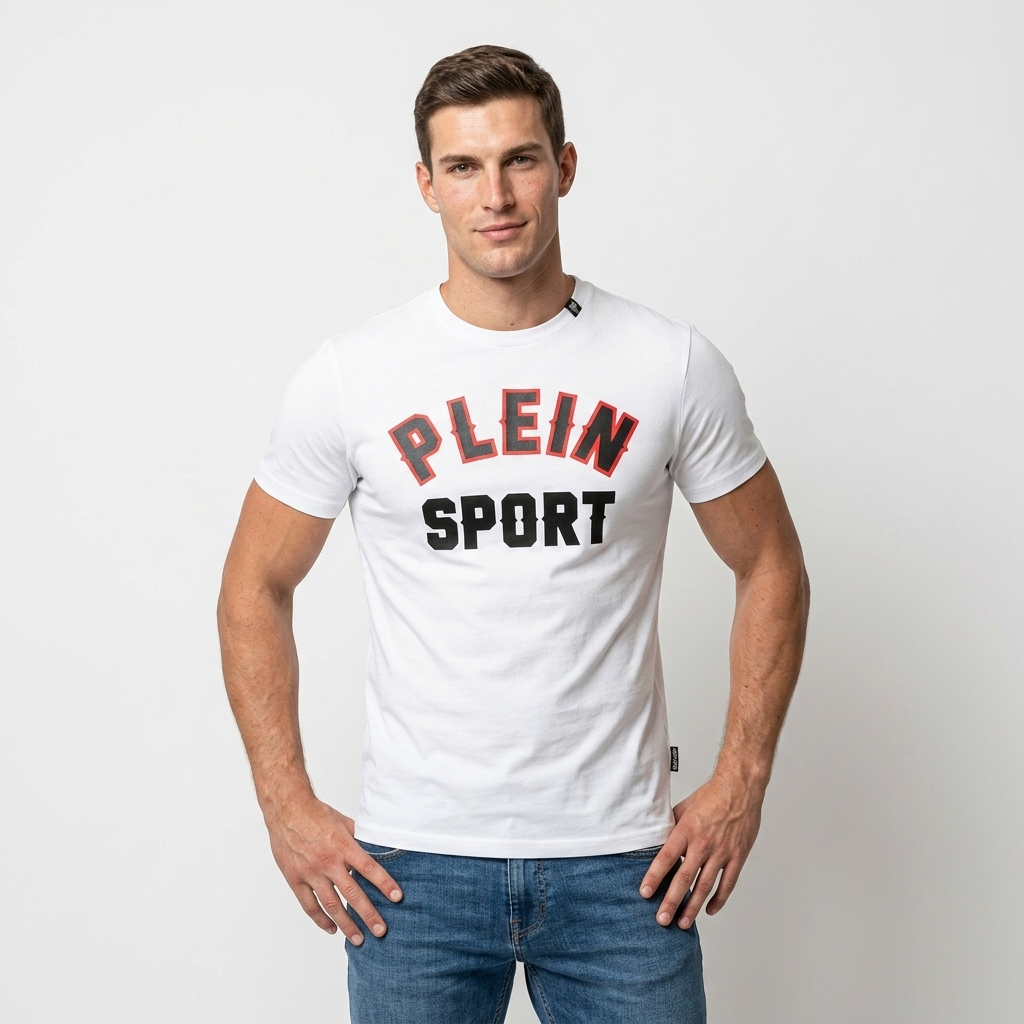 444071 Plein Sport T-Shirt Bianco Stampa Uomo