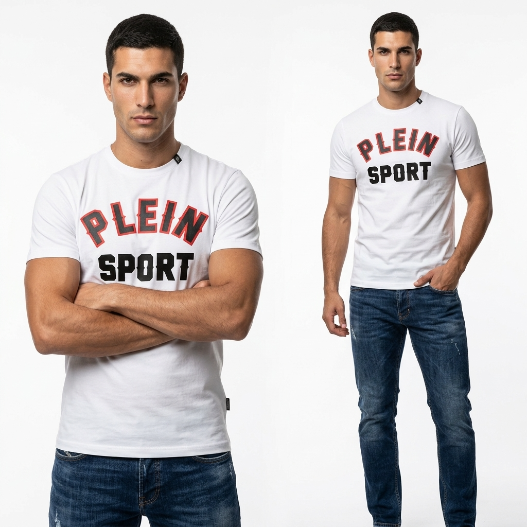 444071 Plein Sport T-Shirt Bianco Stampa Uomo