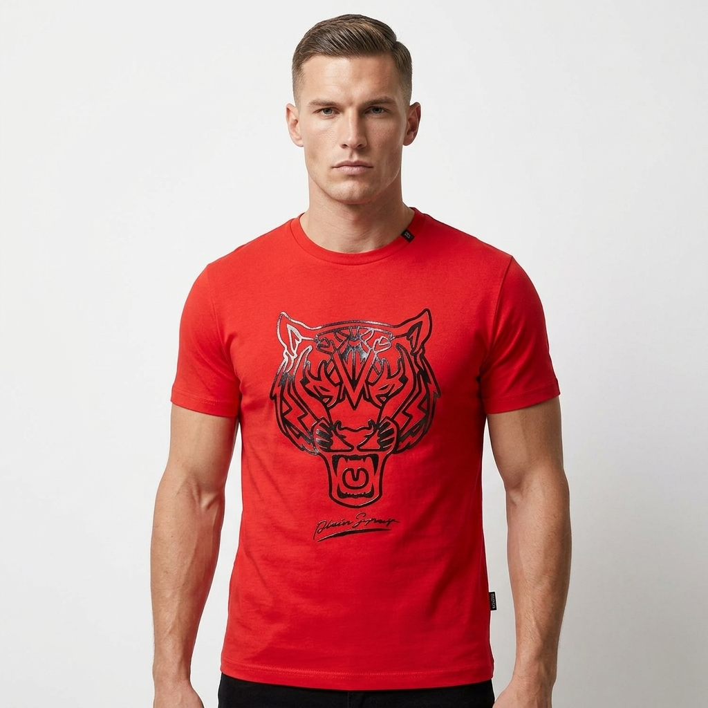 444107 Plein Sport T-Shirt Rosso Stampa Uomo
