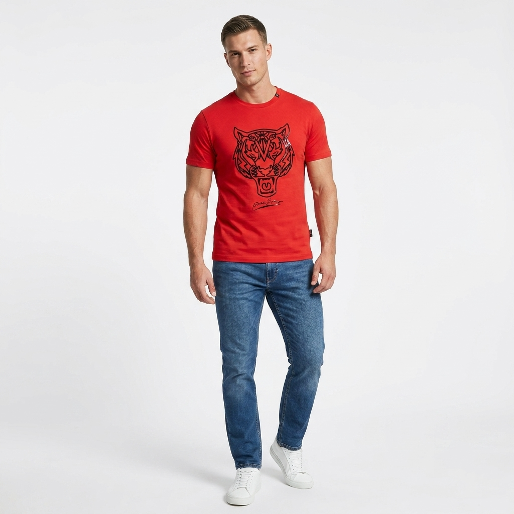 444107 Plein Sport T-Shirt Rosso Stampa Uomo