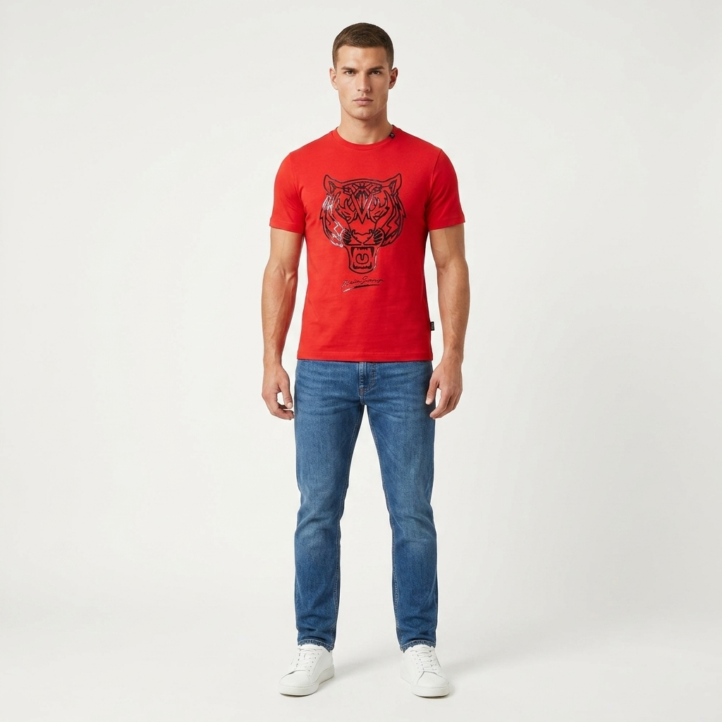444107 Plein Sport T-Shirt Rosso Stampa Uomo