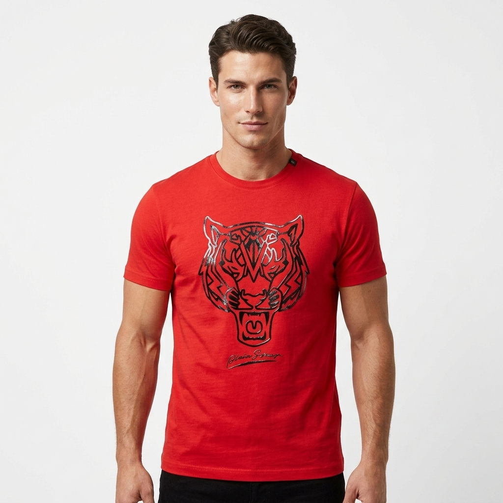 444107 Plein Sport T-Shirt Rosso Stampa Uomo