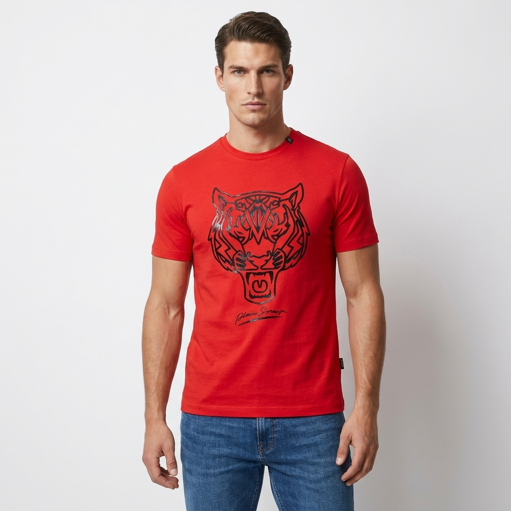 444107 Plein Sport T-Shirt Rosso Stampa Uomo