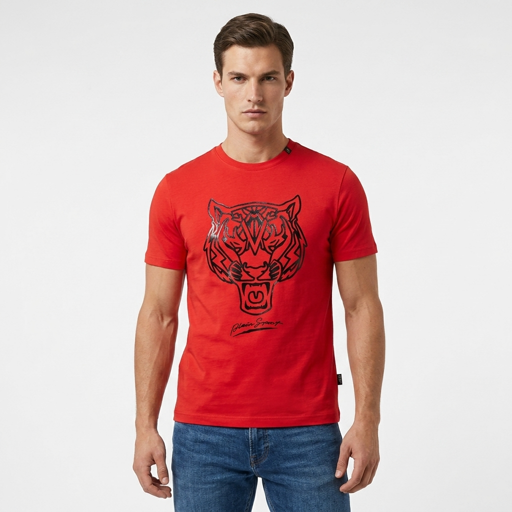 444107 Plein Sport T-Shirt Rosso Stampa Uomo