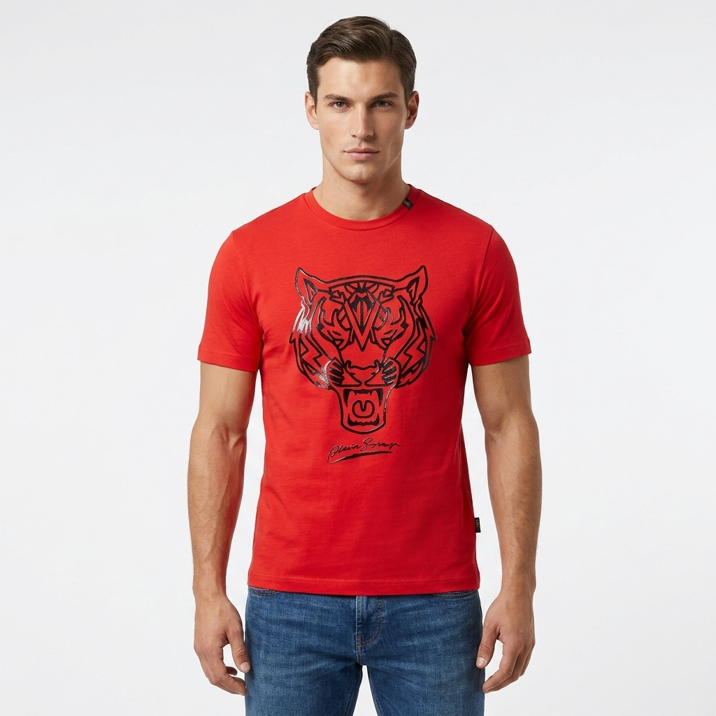 444107 Plein Sport T-Shirt Rosso Stampa Uomo