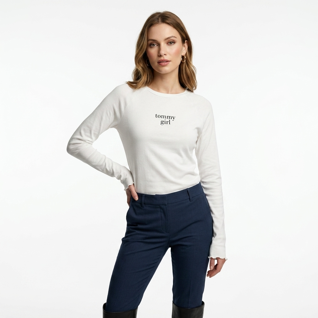 497864 Tommy Hilfiger Jeans Maglia Bianca Maniche Lunghe Donna