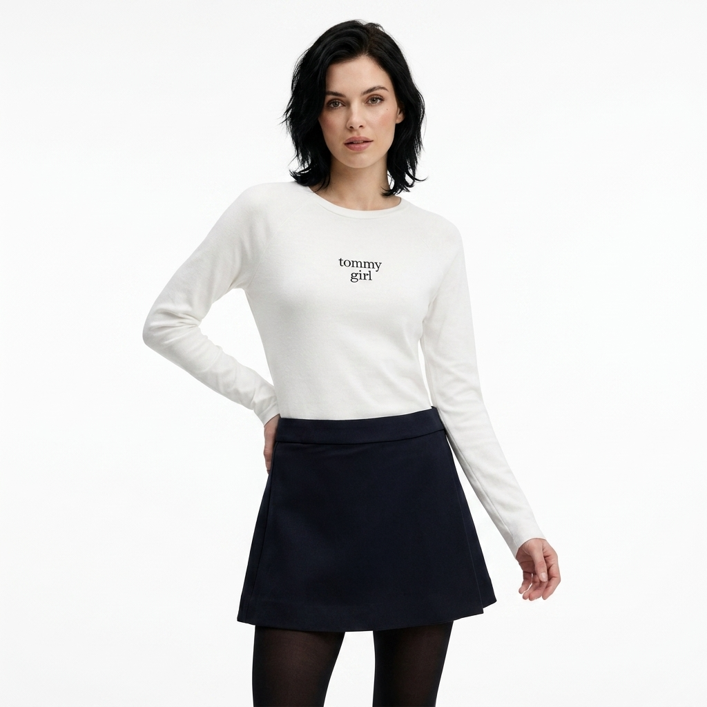 497864 Tommy Hilfiger Jeans Maglia Bianca Maniche Lunghe Donna
