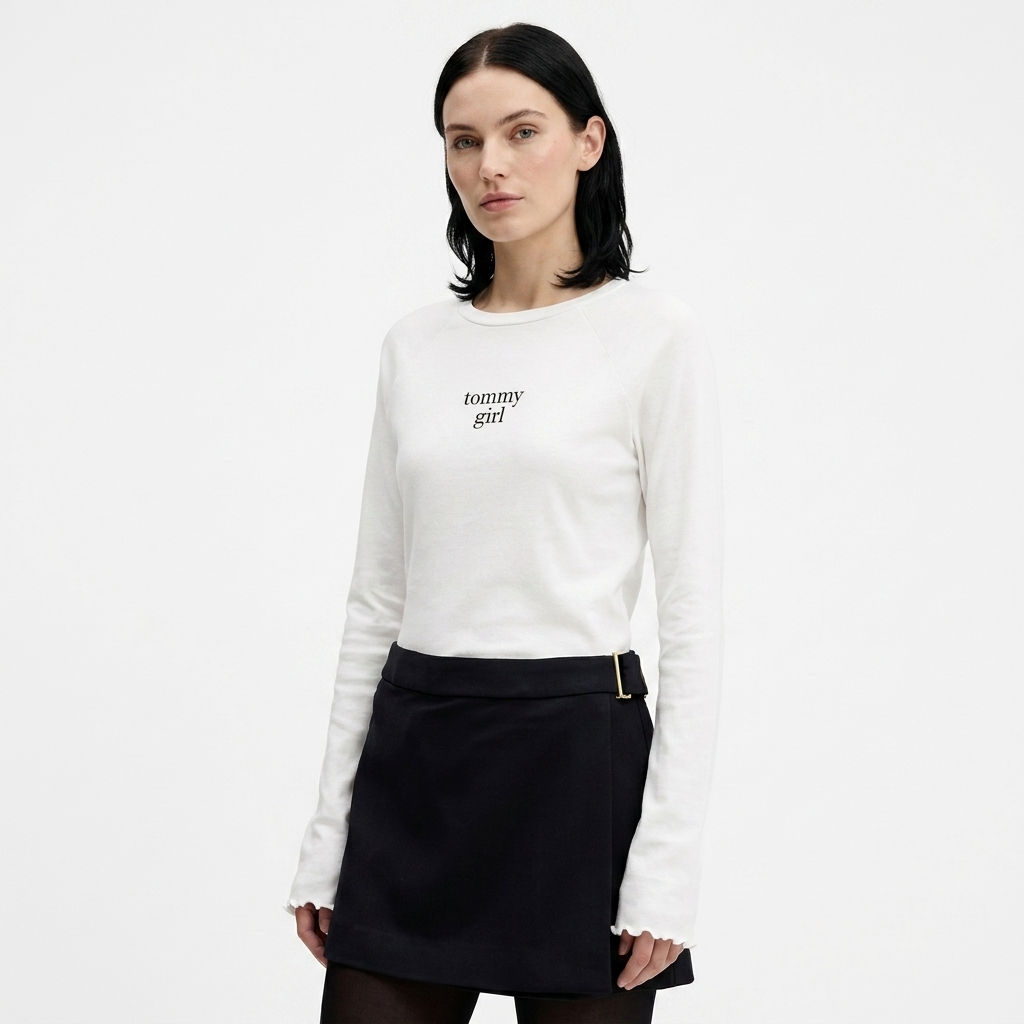 497864 Tommy Hilfiger Jeans Maglia Bianca Maniche Lunghe Donna