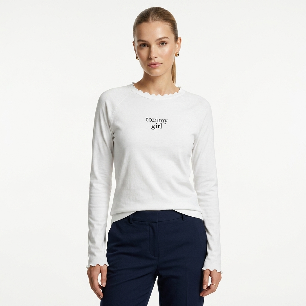 497864 Tommy Hilfiger Jeans Maglia Bianca Maniche Lunghe Donna