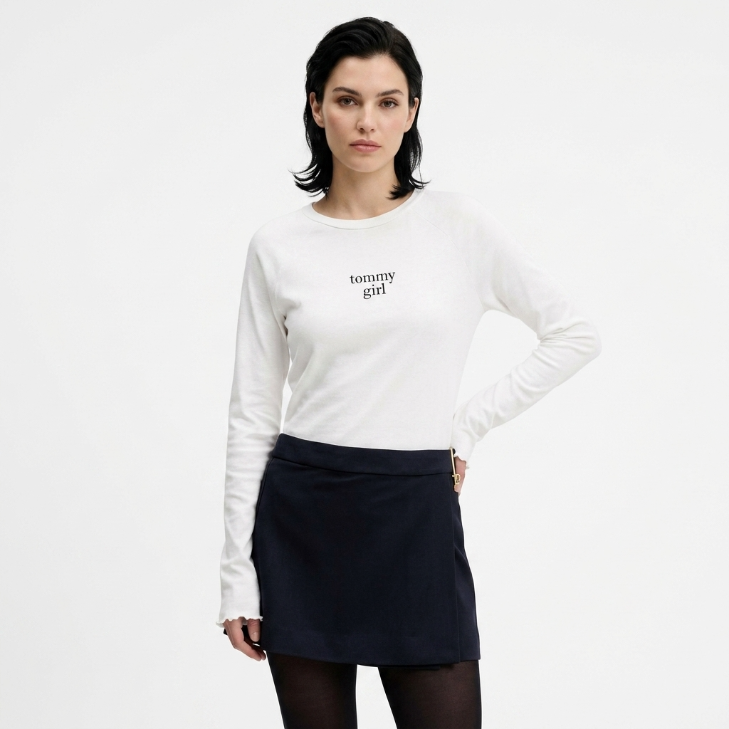 497864 Tommy Hilfiger Jeans Maglia Bianca Maniche Lunghe Donna
