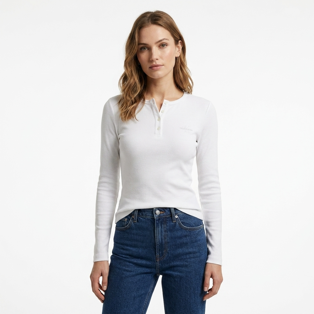 497986 Calvin Klein Jeans Maglia Bianca Maniche Lunghe Donna