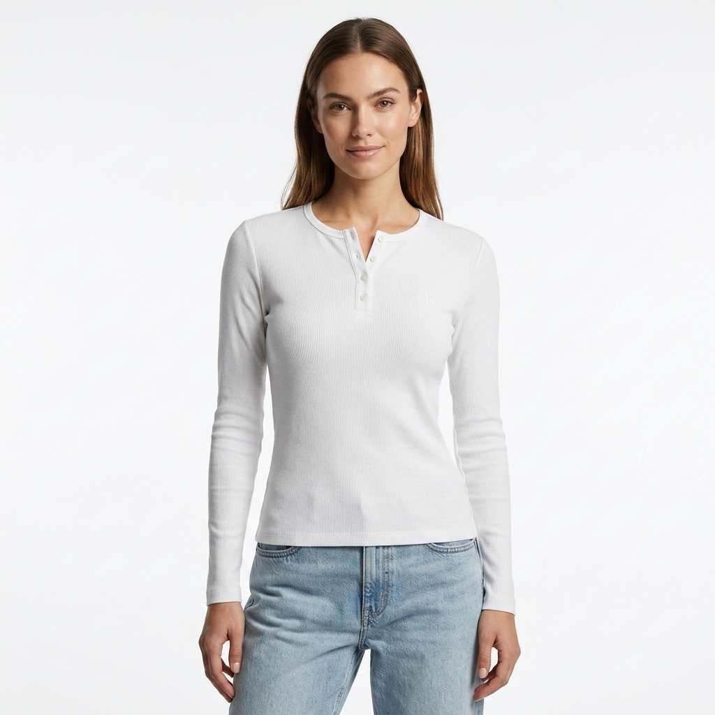 497986 Calvin Klein Jeans Maglia Bianca Maniche Lunghe Donna