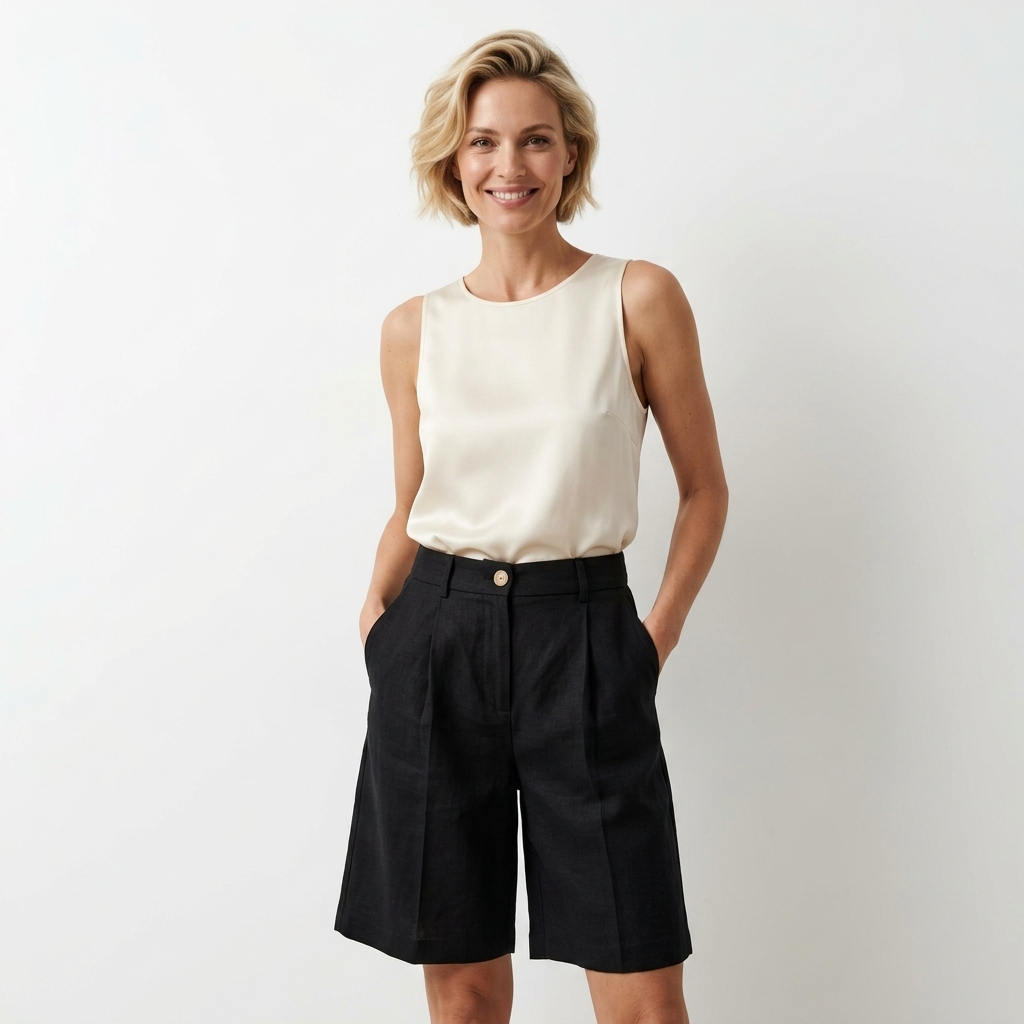 515136 Only Shorts Neri Lino Viscosa Donna