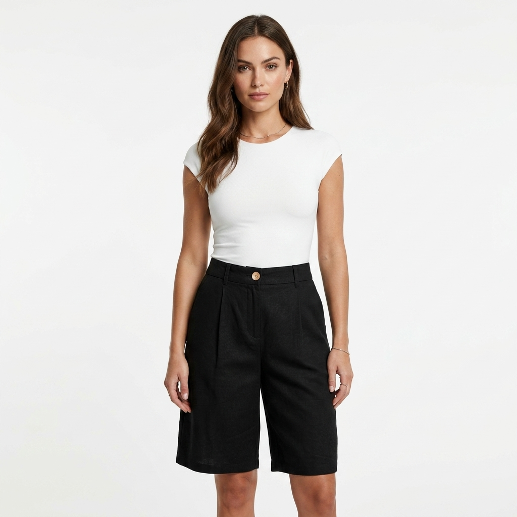 515136 Only Shorts Neri Lino Viscosa Donna