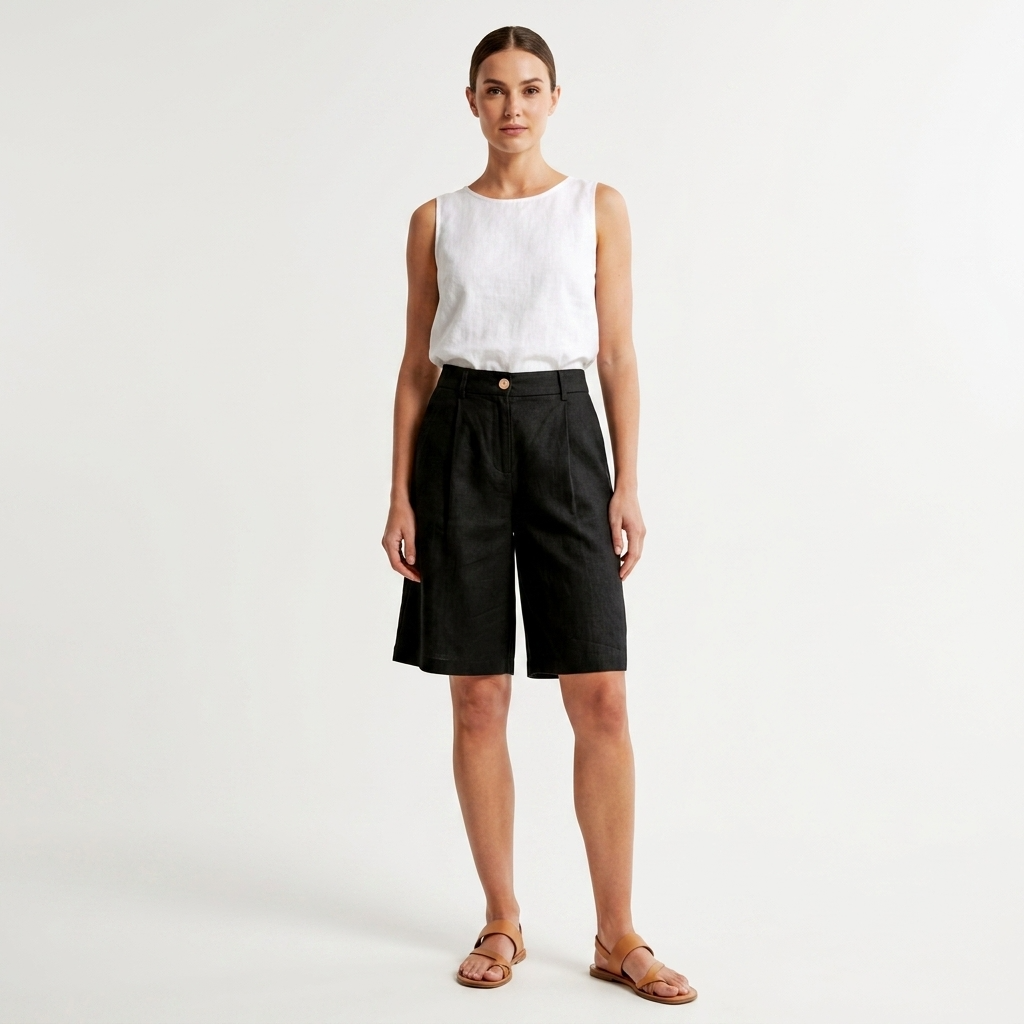 515136 Only Shorts Neri Lino Viscosa Donna