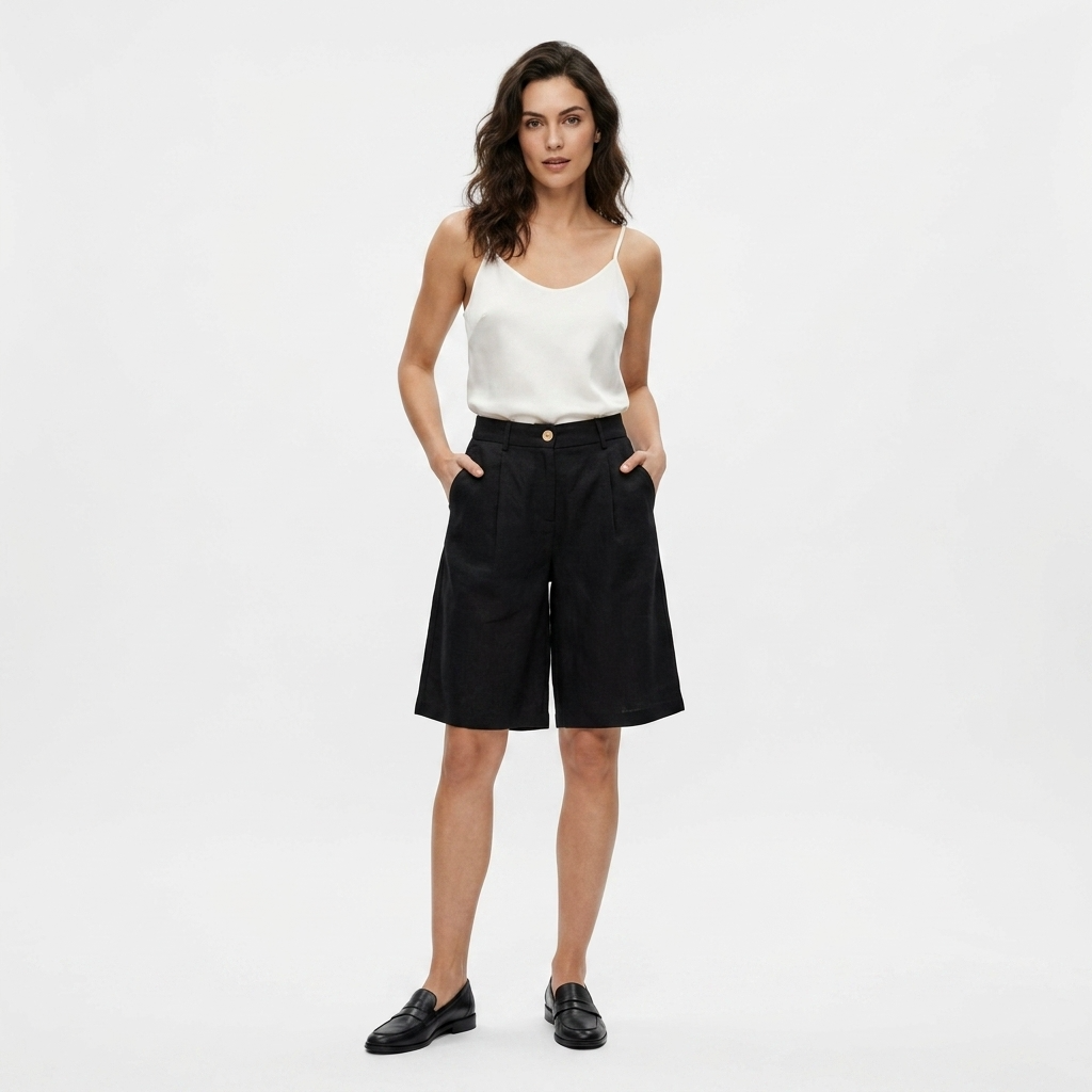 515136 Only Shorts Neri Lino Viscosa Donna