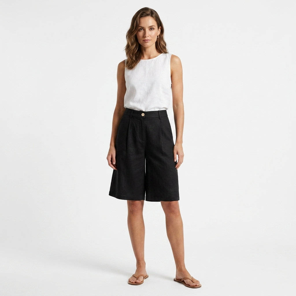 515136 Only Shorts Neri Lino Viscosa Donna