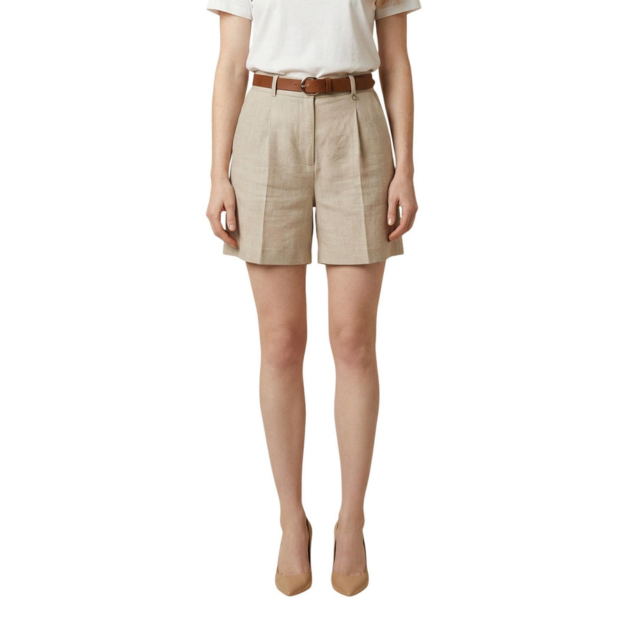 Shorts con Pinces e Cintura Beige