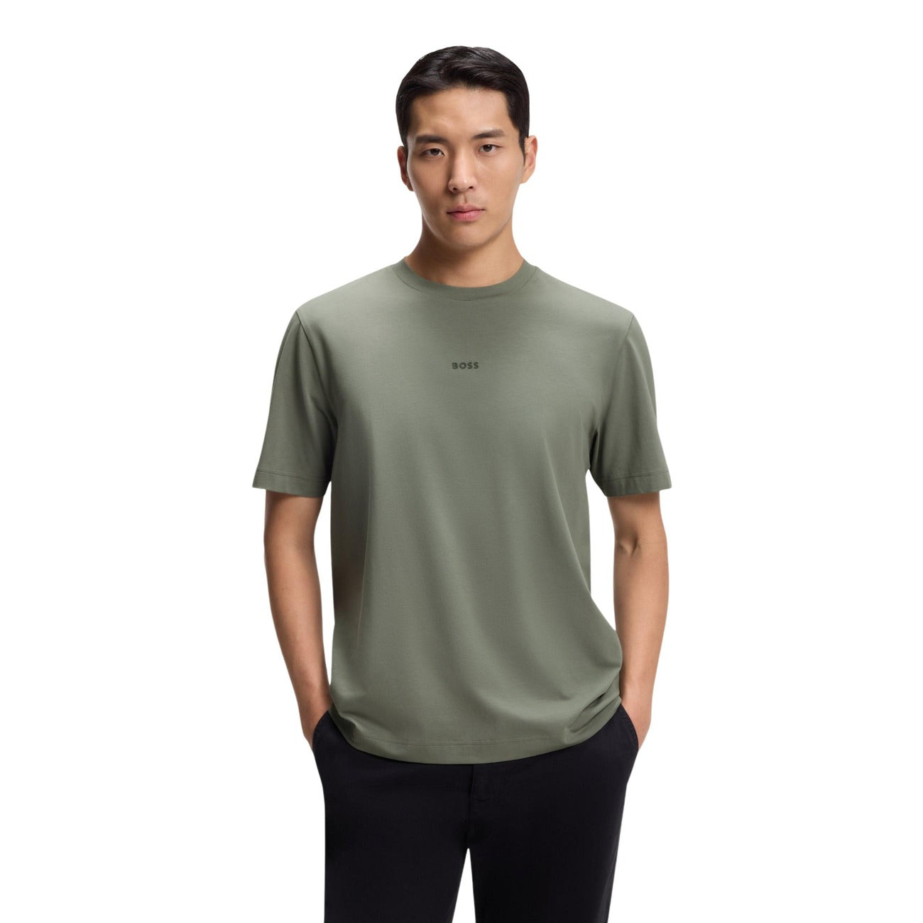 2449670 Boss T-Shirt Grigia Cotone Elastan Uomo