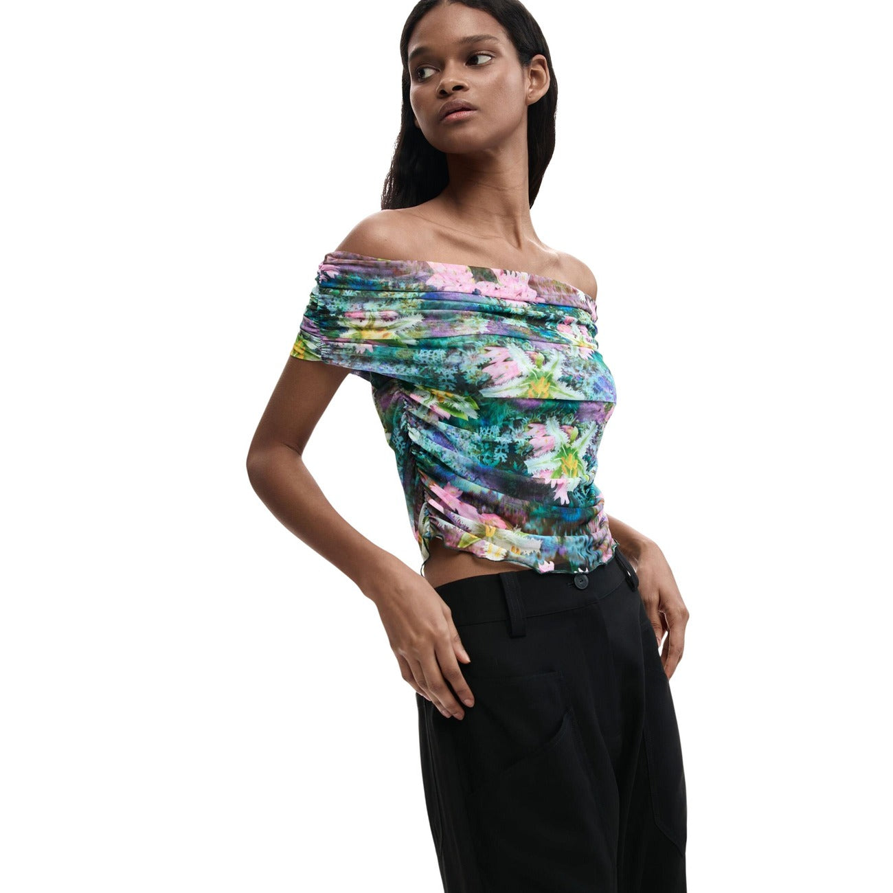 2453170 Desigual Top Azzurro Floreale Donna