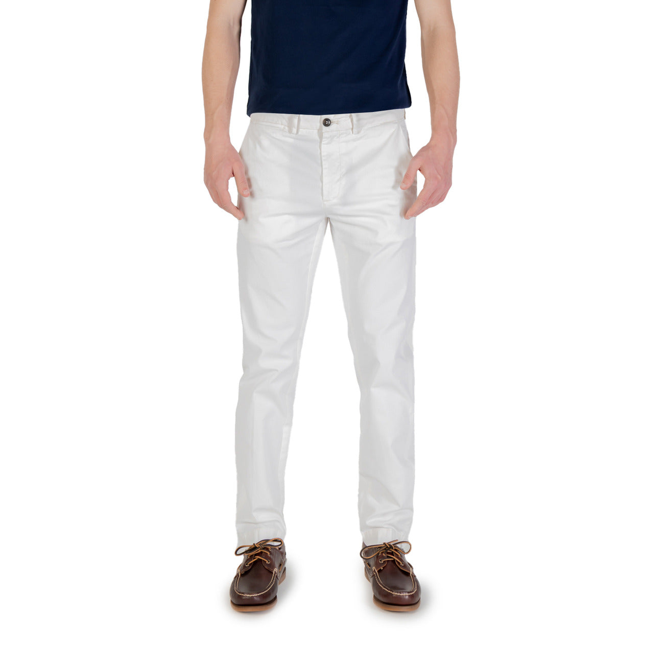 2420754 Borghese Pantaloni Bianco Cotone Elastan Uomo