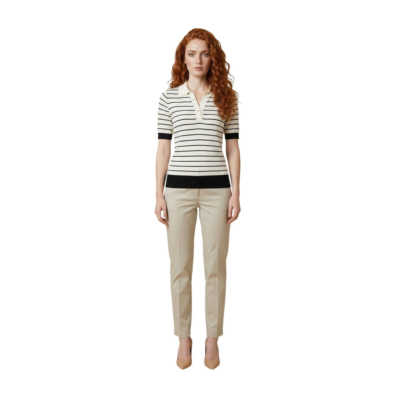 2456152 Liu Jo Polo Bianca Righe Viscosa Maniche Corte Donna