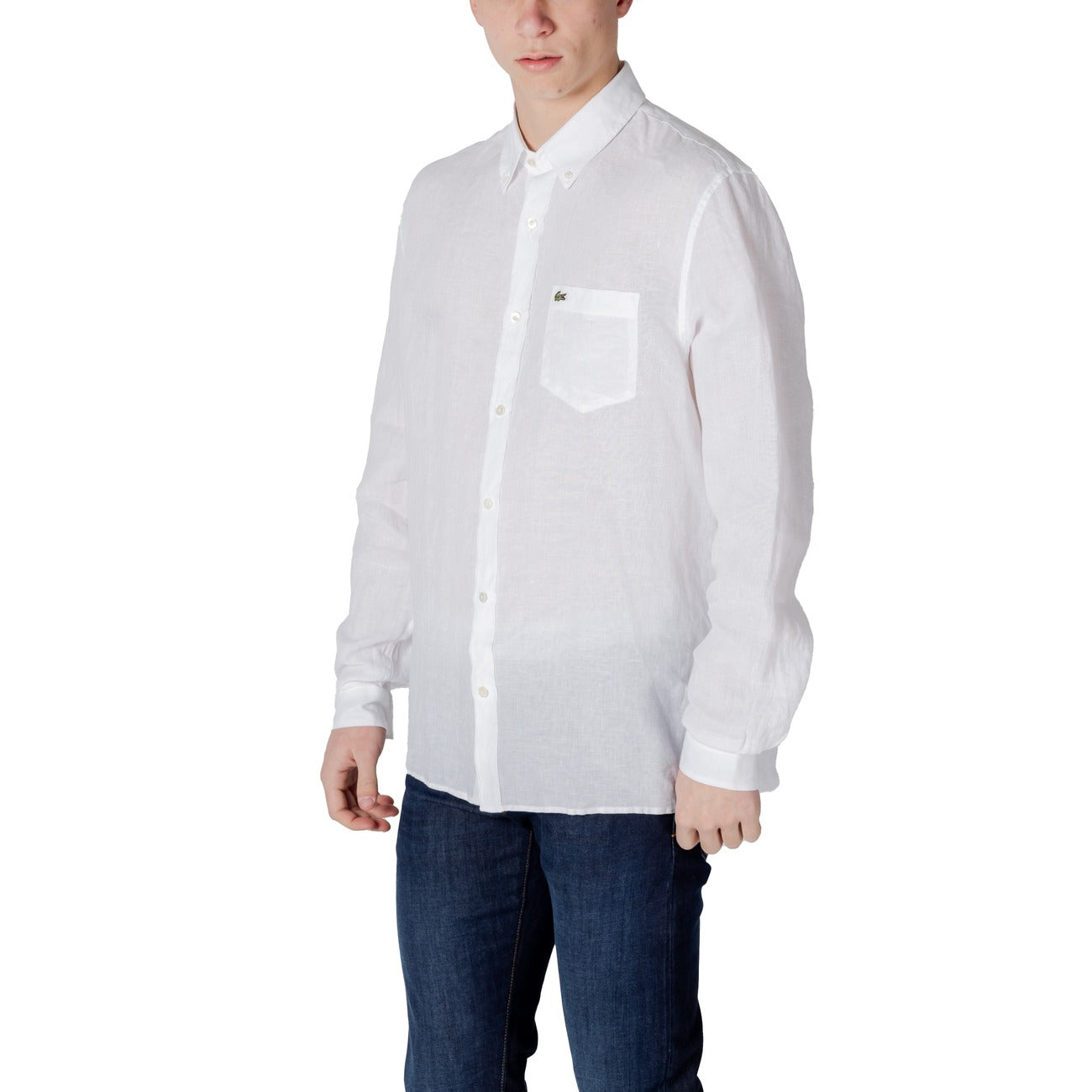 2413004 Lacoste Camicia Bianca Lino Uomo