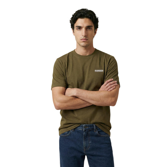 2458899 Napapijri T-Shirt Verde Cotone Scollo Tondo Uomo