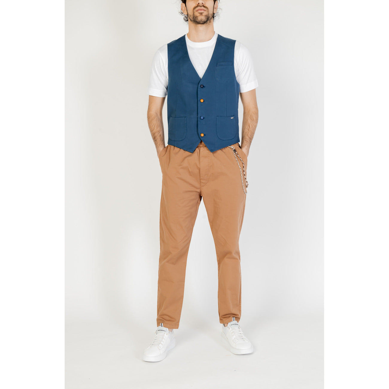 2215404 Gianni Lupo Gilet Blu Cotone Smanicato Uomo