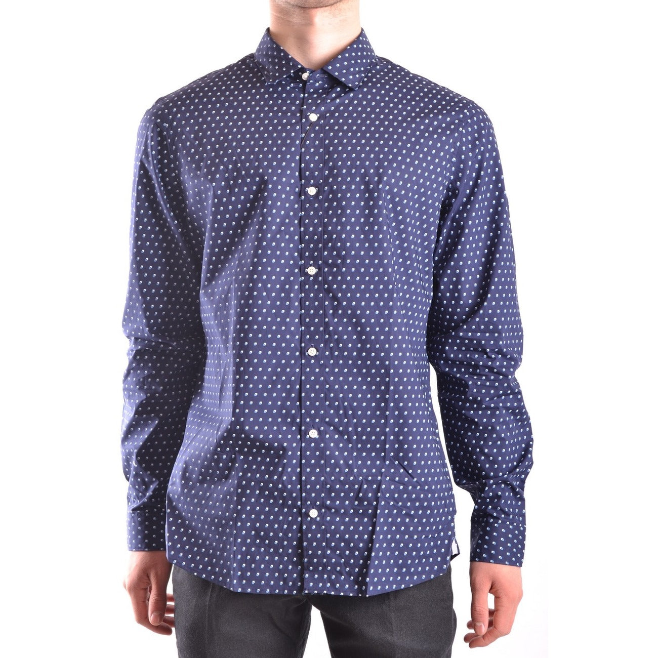 2432418 Michael Kors Camicia Blu Pois Maniche Lunghe Uomo