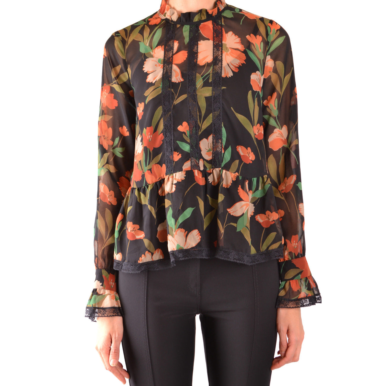 2430983 Twinset Blouse Nera Floreale Donna