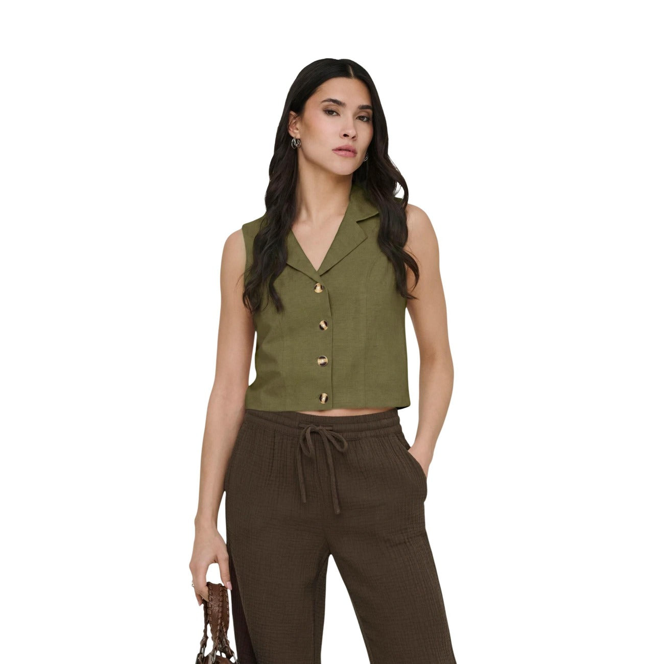 517459 Jacqueline De Yong Gilet Verde Smanicato Donna