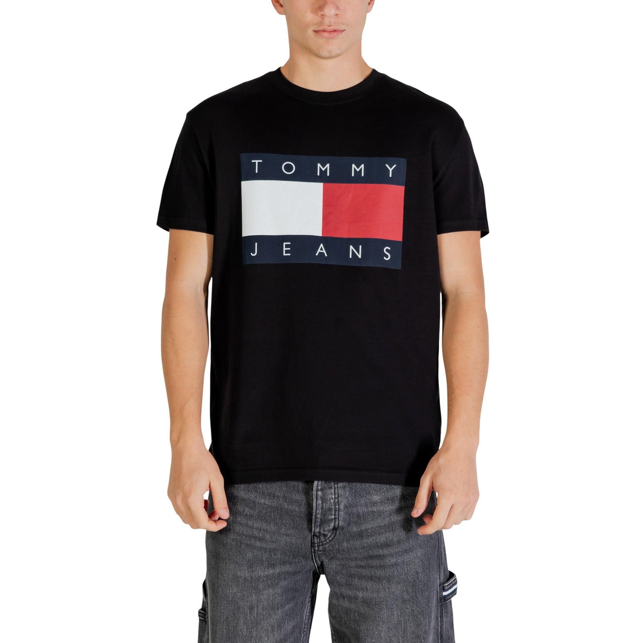 2447438 Tommy Hilfiger Jeans T-shirt Nera Stampa Cotone Organico Uomo
