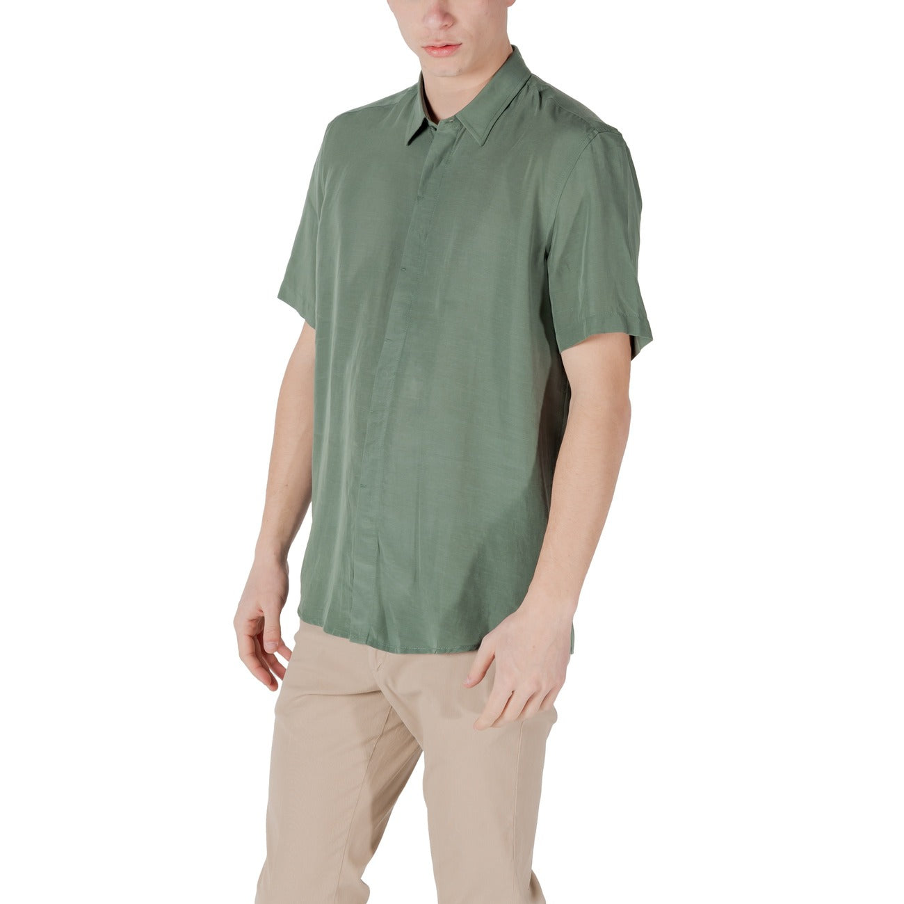 2417546 Antony Morato Camicia Verde Lyocell Lino Uomo