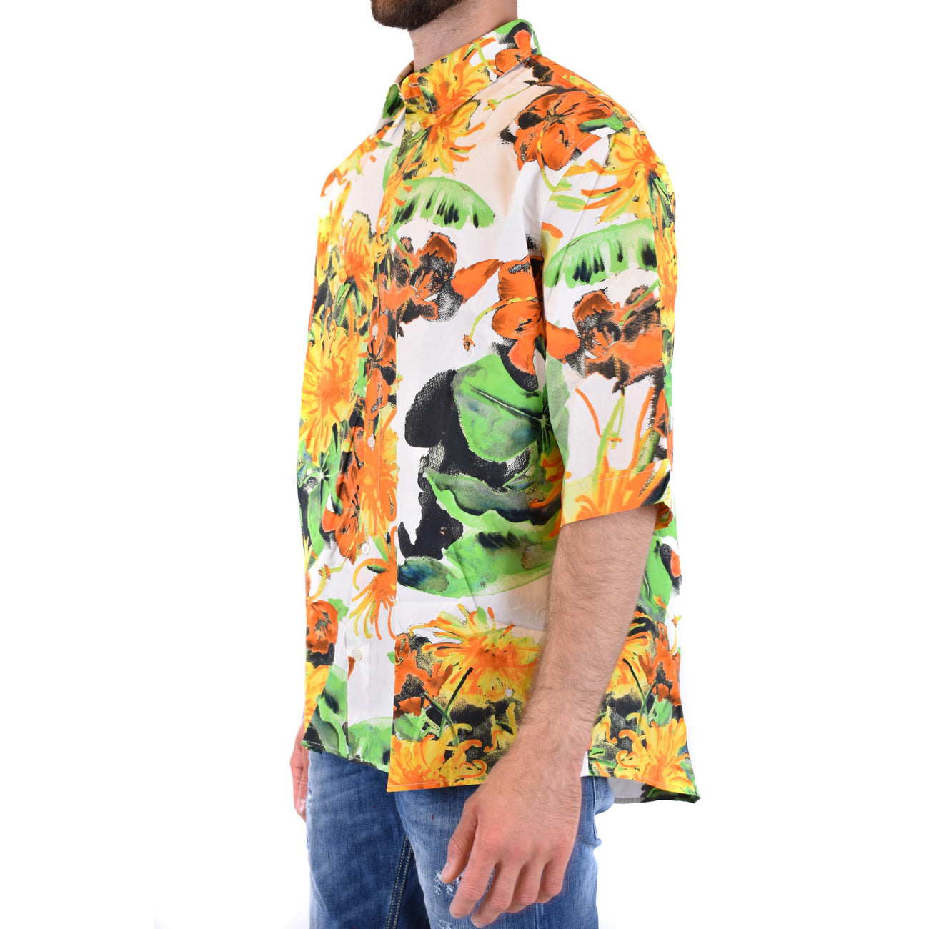 2430892 MSGM Camicia Bianco Floreale Cotone Uomo