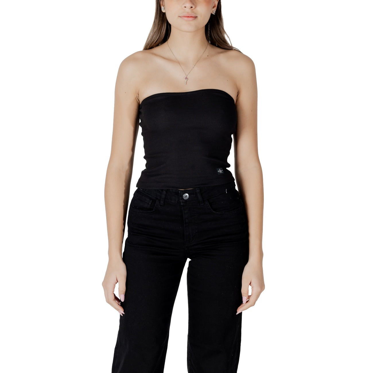 2410864 Calvin Klein Jeans Top Nero Monocromo Smanicato Donna