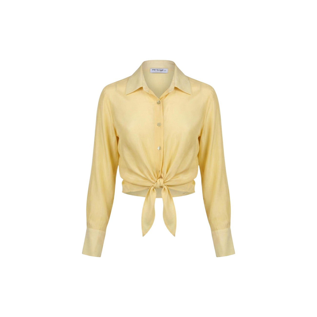 2456000 Artigli Camicia Gialla Cotone Bottoni Scollo Quadrato Donna
